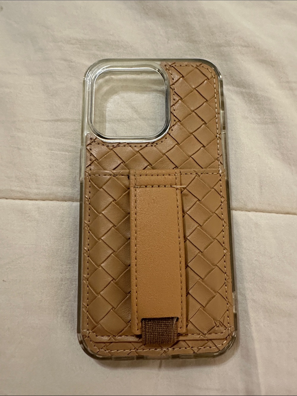 Walli Woven Faux Leather Phone Case in Tan with Strap Stand